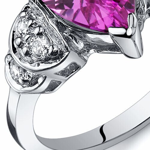 Pink Sapphire Ring Sterling Silver Pear Shape 2.25 Carats