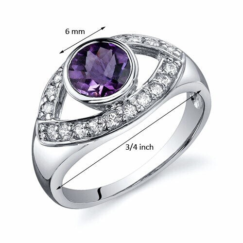 Amethyst Ring Sterling Silver Round Shape 0.75 Carats