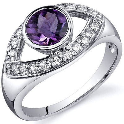 Amethyst Ring Sterling Silver Round Shape 0.75 Carats