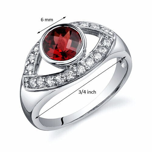 Garnet Ring Sterling Silver Round Shape 1 Carats