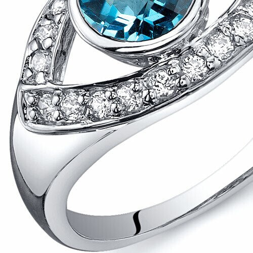 Swiss Blue Topaz Ring Sterling Silver Round Shape 1 Carats