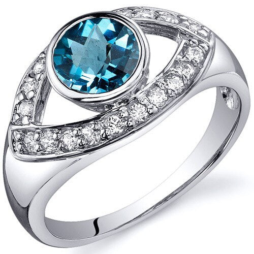 Swiss Blue Topaz Ring Sterling Silver Round Shape 1 Carats