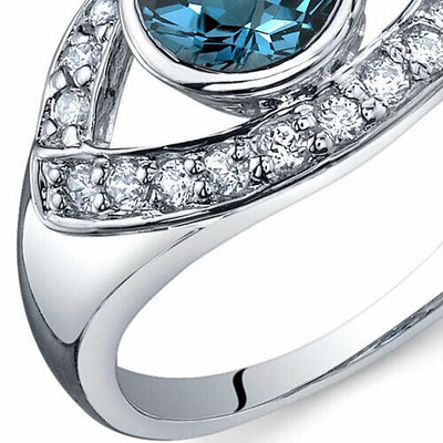 London Blue Topaz Ring Sterling Silver Round Shape 1 Carats