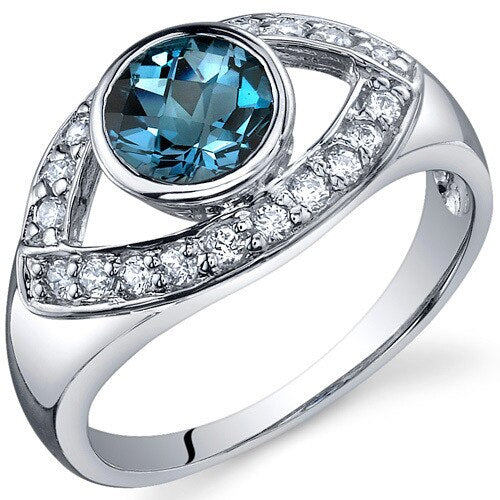 London Blue Topaz Ring Sterling Silver Round Shape 1 Carats