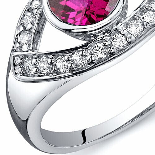 Created Ruby Ring Sterling Silver Round Shape 1 Carat