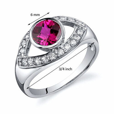 Created Ruby Ring Sterling Silver Round Shape 1 Carat