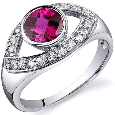 Created Ruby Ring Sterling Silver Round Shape 1 Carat