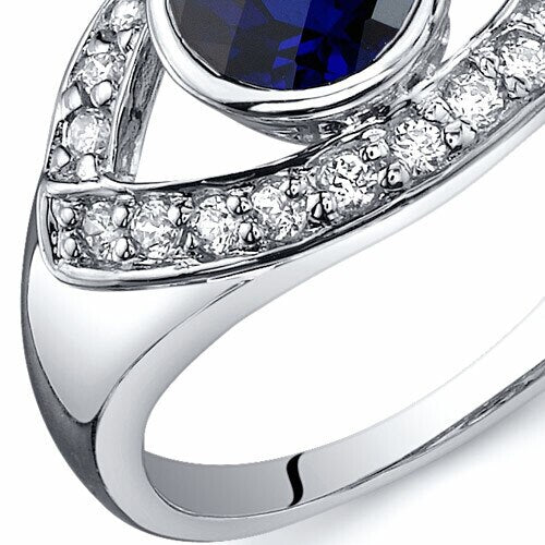 Blue Sapphire Ring Sterling Silver Round Shape 1.25 Carats