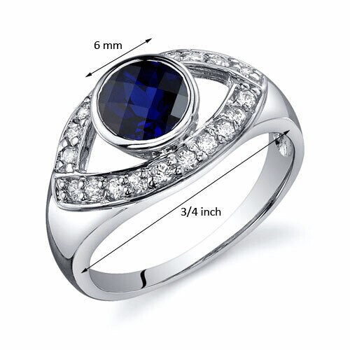 Blue Sapphire Ring Sterling Silver Round Shape 1.25 Carats