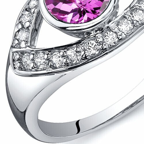 Pink Sapphire Ring Sterling Silver Round Shape 1 Carats