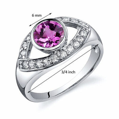 Pink Sapphire Ring Sterling Silver Round Shape 1 Carats