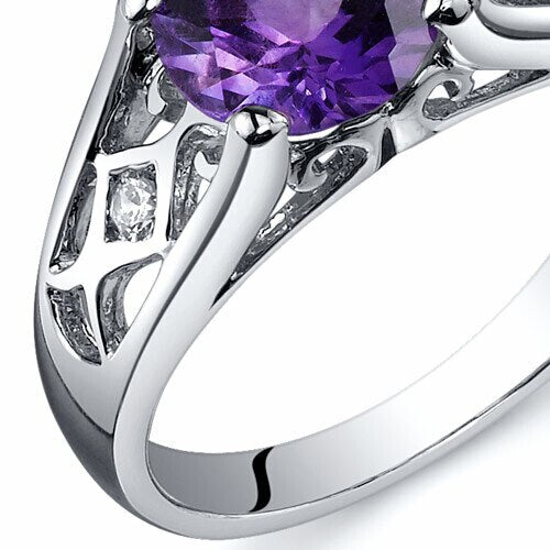 Amethyst Ring Sterling Silver Round Shape 1.25 Carats