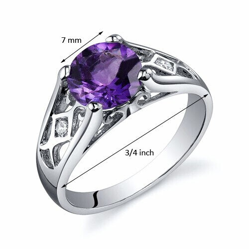 Amethyst Ring Sterling Silver Round Shape 1.25 Carats