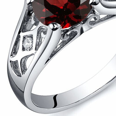 Garnet Ring Sterling Silver Round Shape 1.5 Carats