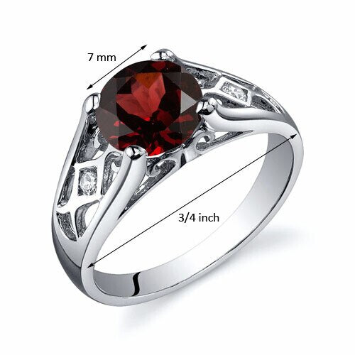 Garnet Ring Sterling Silver Round Shape 1.5 Carats