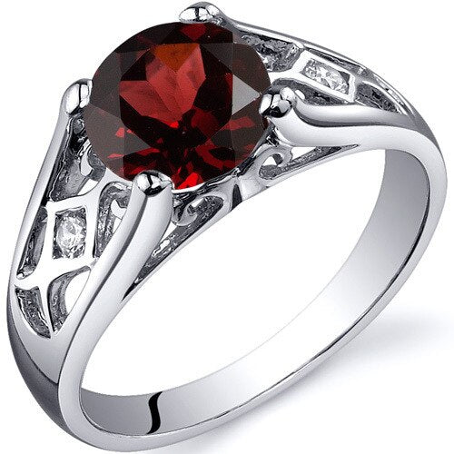 Garnet Ring Sterling Silver Round Shape 1.5 Carats