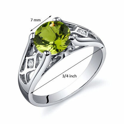 Peridot Ring Sterling Silver Round Shape 1.25 Carats