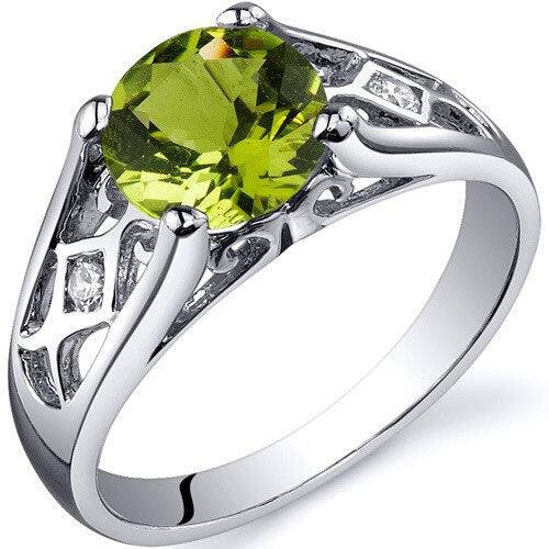 Peridot Ring Sterling Silver Round Shape 1.25 Carats