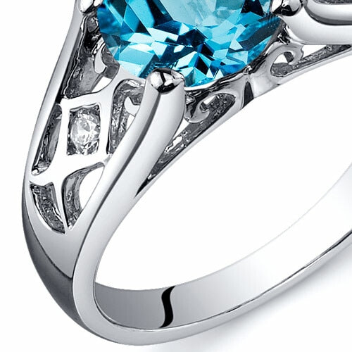 Swiss Blue Topaz Ring Sterling Silver Round Shape 1.75 Carats