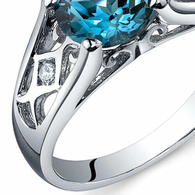 London Blue Topaz Ring Sterling Silver Round Shape 1.5 Carats