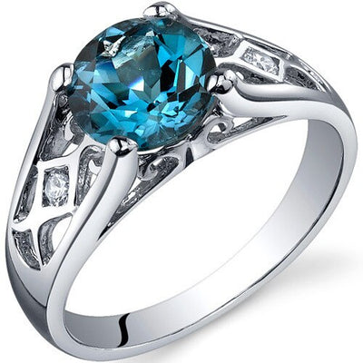 London Blue Topaz Ring Sterling Silver Round Shape 1.5 Carats