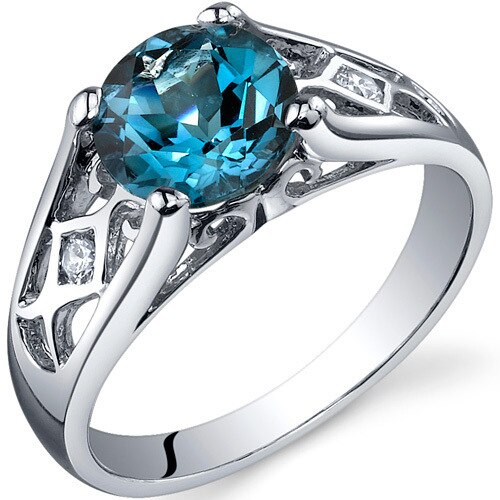 London Blue Topaz Ring Sterling Silver Round Shape 1.5 Carats