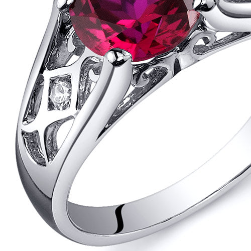 Created Ruby Round Cut Sterling Silver Ring Size 6