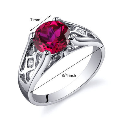 Created Ruby Round Cut Sterling Silver Ring Size 6