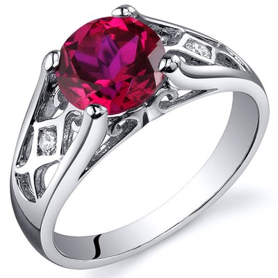 Created Ruby Round Cut Sterling Silver Ring Size 6