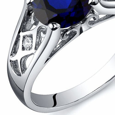 Blue Sapphire Ring Sterling Silver Round Shape 2 Carats