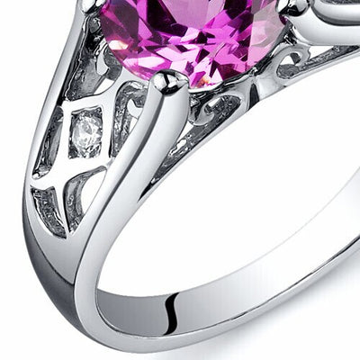 Pink Sapphire Ring Sterling Silver Round Shape 2 Carats
