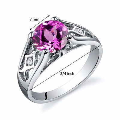 Pink Sapphire Ring Sterling Silver Round Shape 2 Carats
