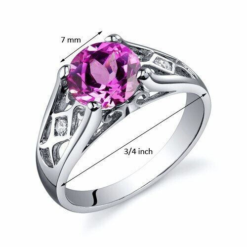 Pink Sapphire Ring Sterling Silver Round Shape 2 Carats