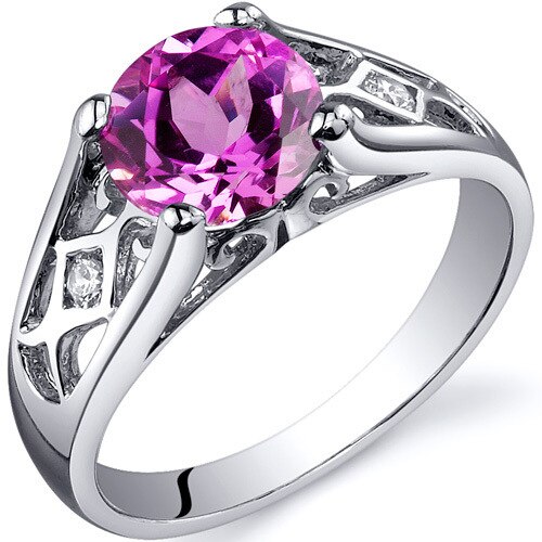 Pink Sapphire Ring Sterling Silver Round Shape 2 Carats