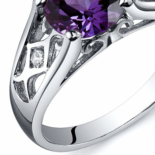 Alexandrite Ring Sterling Silver Round Shape 1.75 Carats