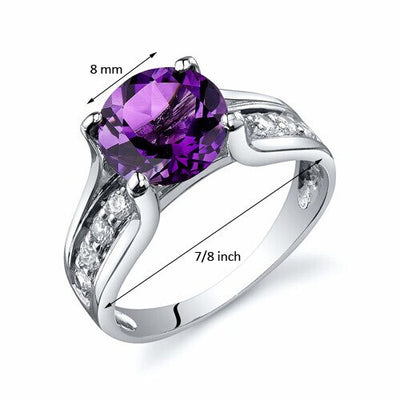 Amethyst Ring Sterling Silver Round Shape 1.75 Carats