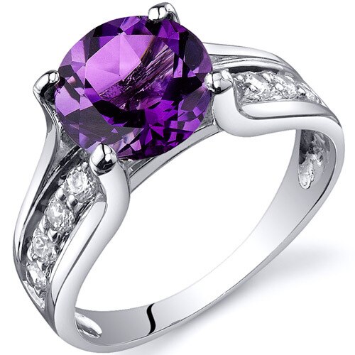 Amethyst Ring Sterling Silver Round Shape 1.75 Carats