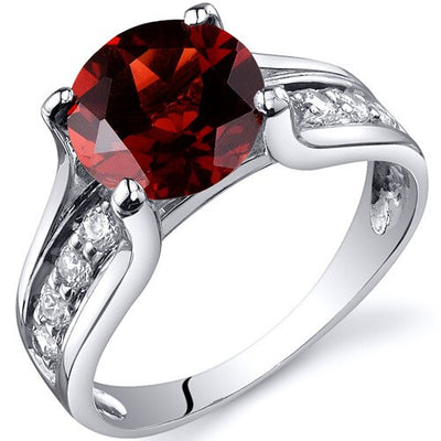 Garnet Ring Sterling Silver Round Shape 2.5 Carats