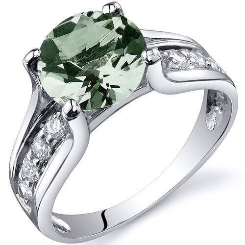 Green Amethyst Ring Sterling Silver Round Shape 1.75 Carats