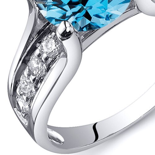 Swiss Blue Topaz Ring Sterling Silver Round Shape 2.25 Carats