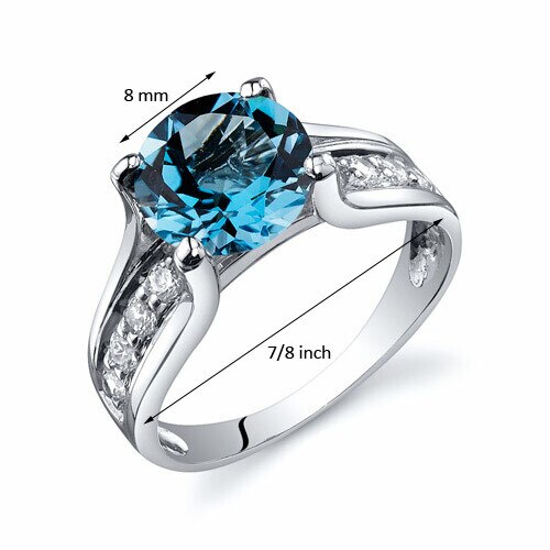 Swiss Blue Topaz Ring Sterling Silver Round Shape 2.25 Carats