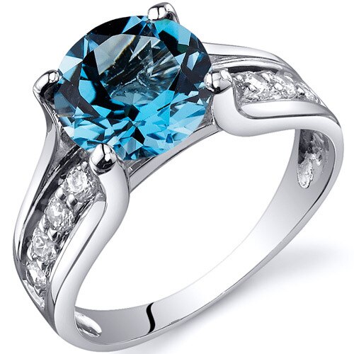 Swiss Blue Topaz Ring Sterling Silver Round Shape 2.25 Carats