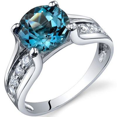 London Blue Topaz Ring Sterling Silver Round Shape 2.25 Carats