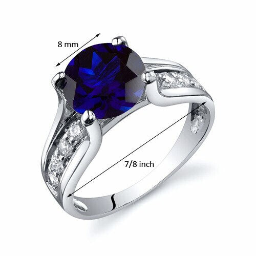 Blue Sapphire Ring Sterling Silver Round Shape 2.75 Carats