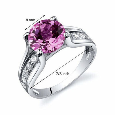 Pink Sapphire Ring Sterling Silver Round Shape 2.75 Carats