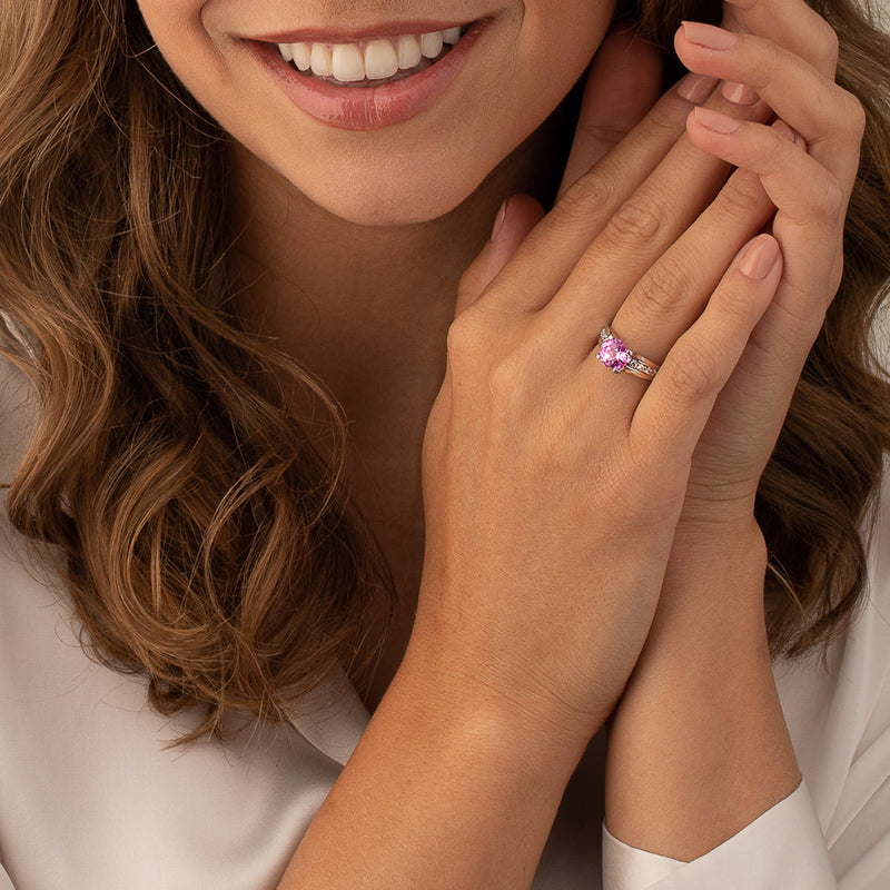 Pink Sapphire Ring Sterling Silver Round Shape 2.75 Carats