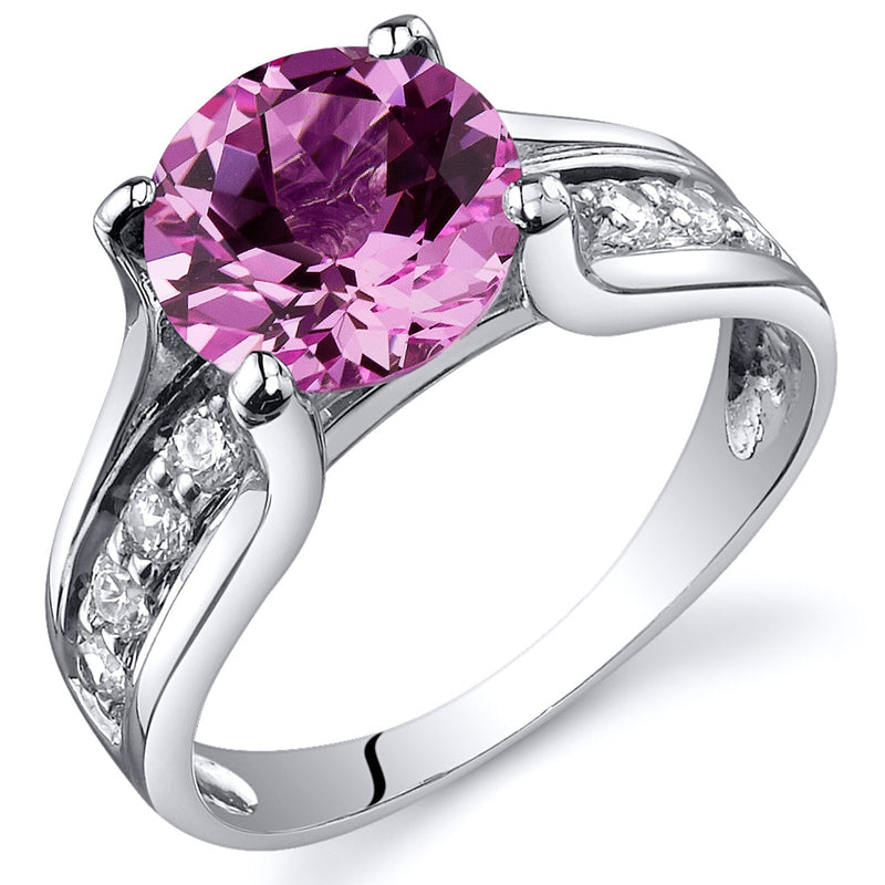 Created Pink Sapphire Solitaire Ring Sterling Silver 2.75 Carats Size 7