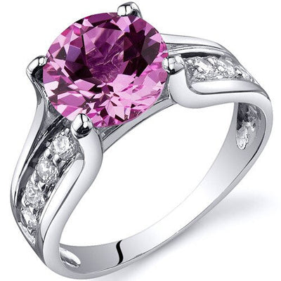 Pink Sapphire Ring Sterling Silver Round Shape 2.75 Carats