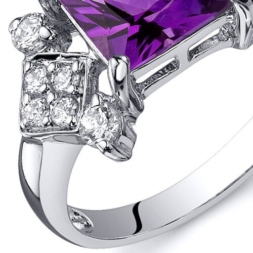 Amethyst Ring Sterling Silver Princess Shape 1.5 Carats