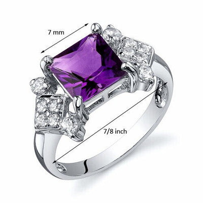 Amethyst Ring Sterling Silver Princess Shape 1.5 Carats